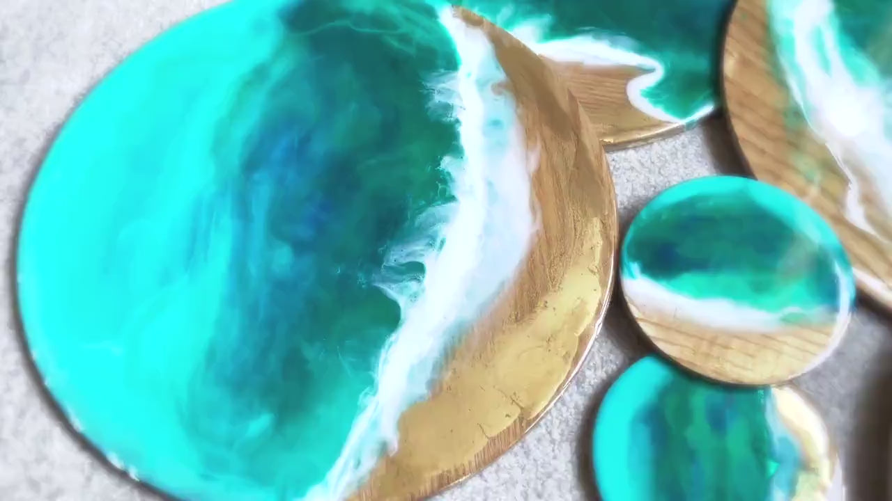 Bamboo Placemats, Ocean waves wooden placemats and coaster sets,