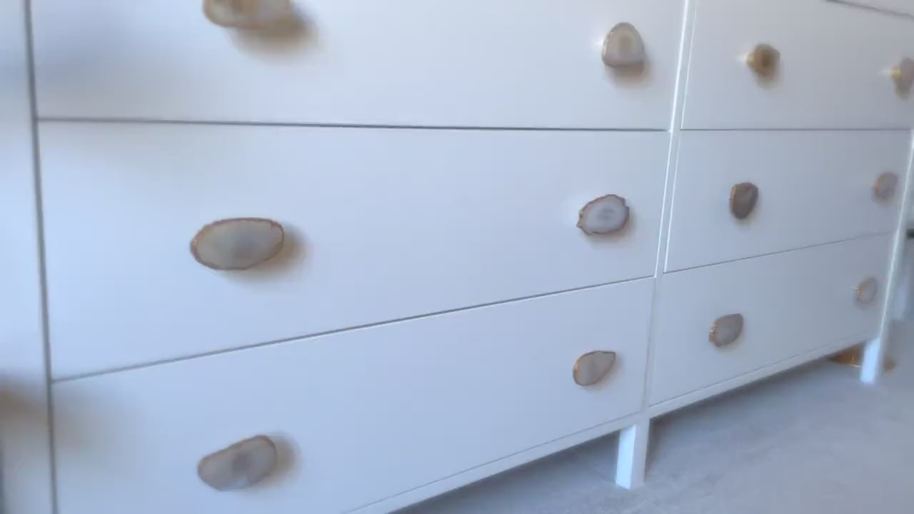 Brass Cabinet Closet Drawer Knobs Set of 12, Natural Agate Slice Cabinet Drawer Knobs