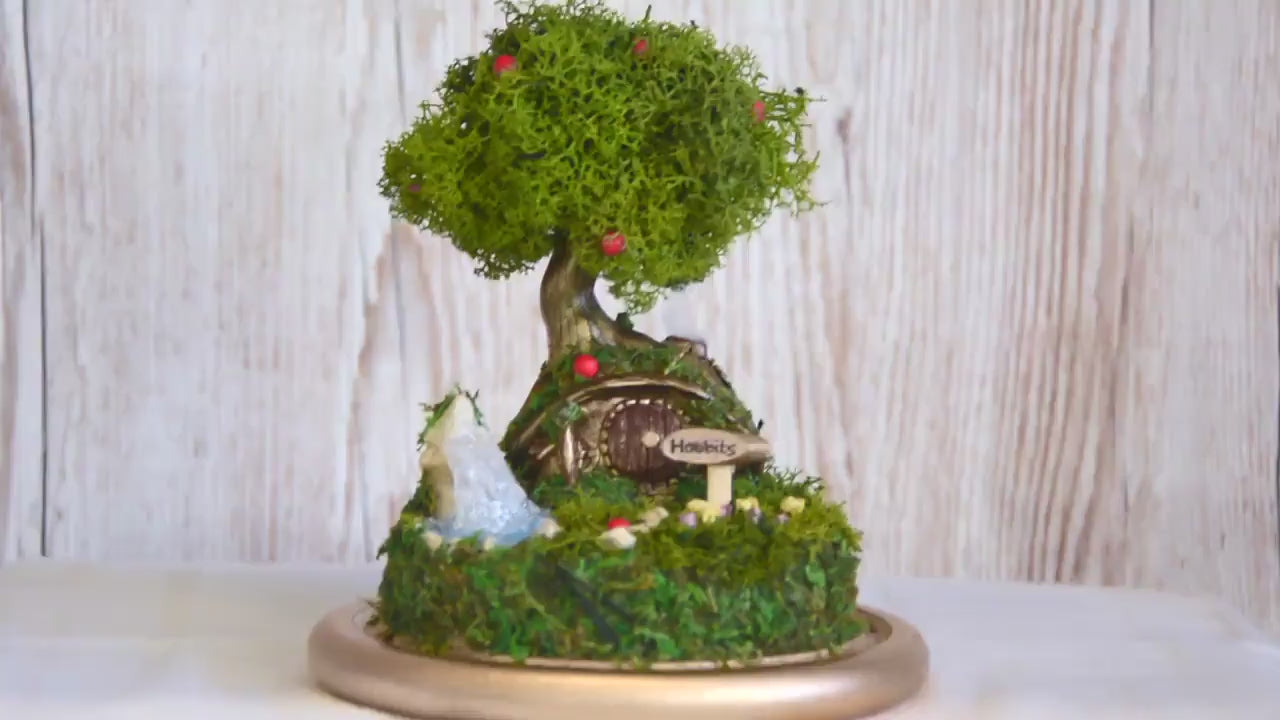 nchanted Fairy Garden Terrarium with Preserved Moss Tree – Dome Glass Miniature Woodland Scene – Handmade Cottagecore Decor – Unique Gift for Nature Lovers