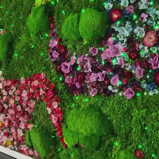 Rainbow Moss Wall Art with LED Lights, Handmade Moss Artwork, Colorful Moss Wall Garden