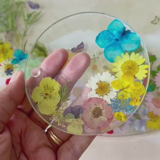 Pressed Flower Glass Placemats & Coasters Set: Botanical Cottage Decor
