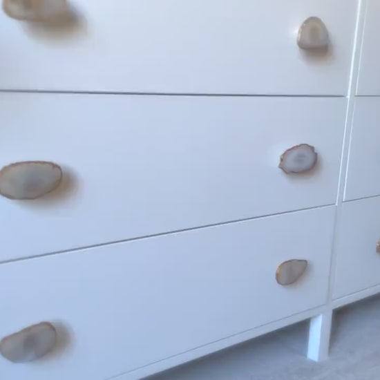 Brass Cabinet Closet Drawer Knobs Set of 12, Natural Agate Slice Cabinet Drawer Knobs