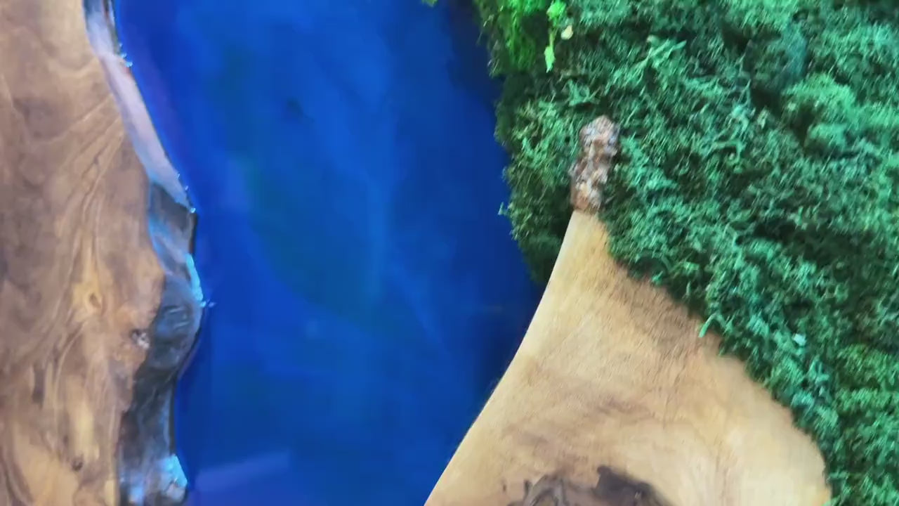 Moss and Wood Wall Art - Handmade Live Edge Olive Wood & Preserved Moss Wall River Design