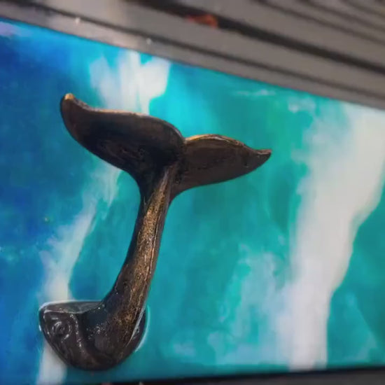 Handmade Ocean Resin Wall Hook Organizer – Coastal Whale Tail Decor