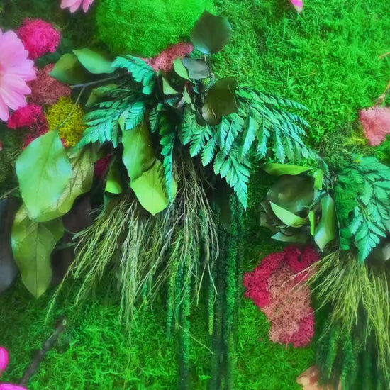 Preserved Moss Wall Art with Colorful Lichen & Flowers – Framed Biophilic Living Wall Panel – Handmade Botanical Decor for Modern Interiors