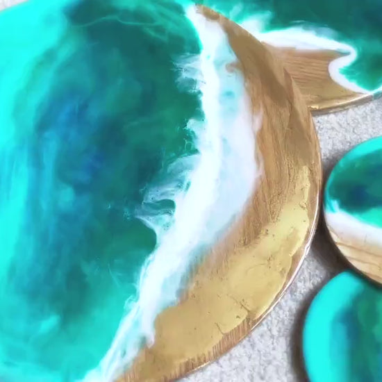 Bamboo Placemats, Ocean waves wooden placemats and coaster sets,