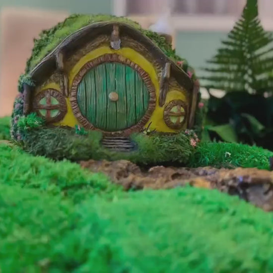 Handcrafted Hobbit House Fairy Garden | Moss-Covered Miniature Home | Enchanted Cottage Décor for Fairy Gardens & Indoor Greenery