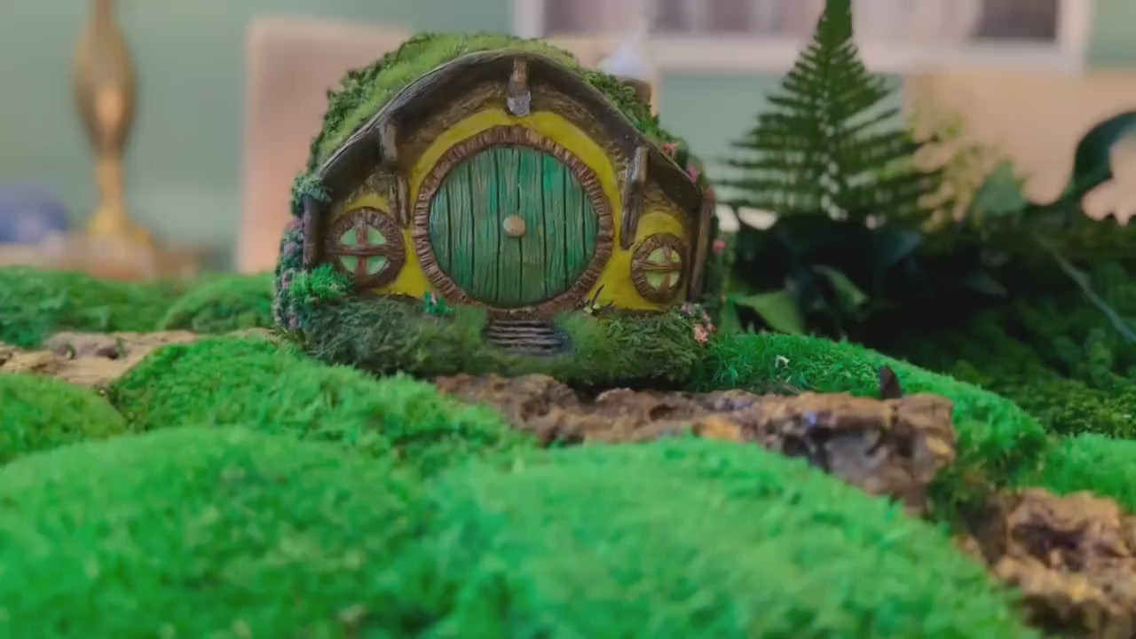 Handcrafted Hobbit House Fairy Garden | Moss-Covered Miniature Home | Enchanted Cottage Décor for Fairy Gardens & Indoor Greenery