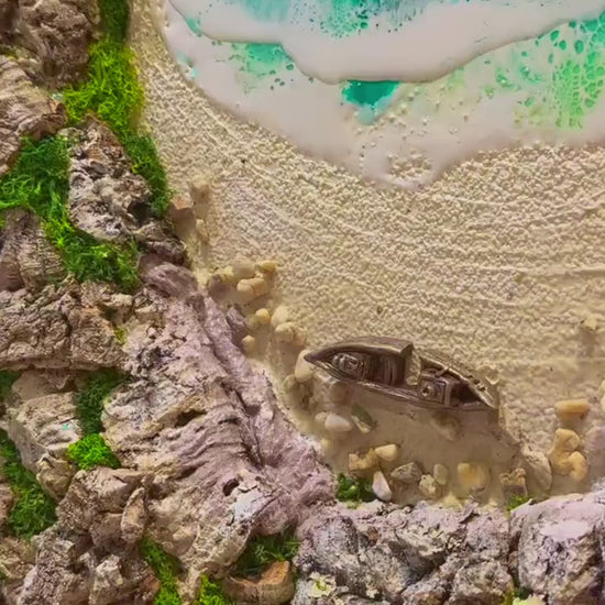 Custom Ocean Wave Art | Moss Wall & Resin Seaside Painting for Beach House Decor