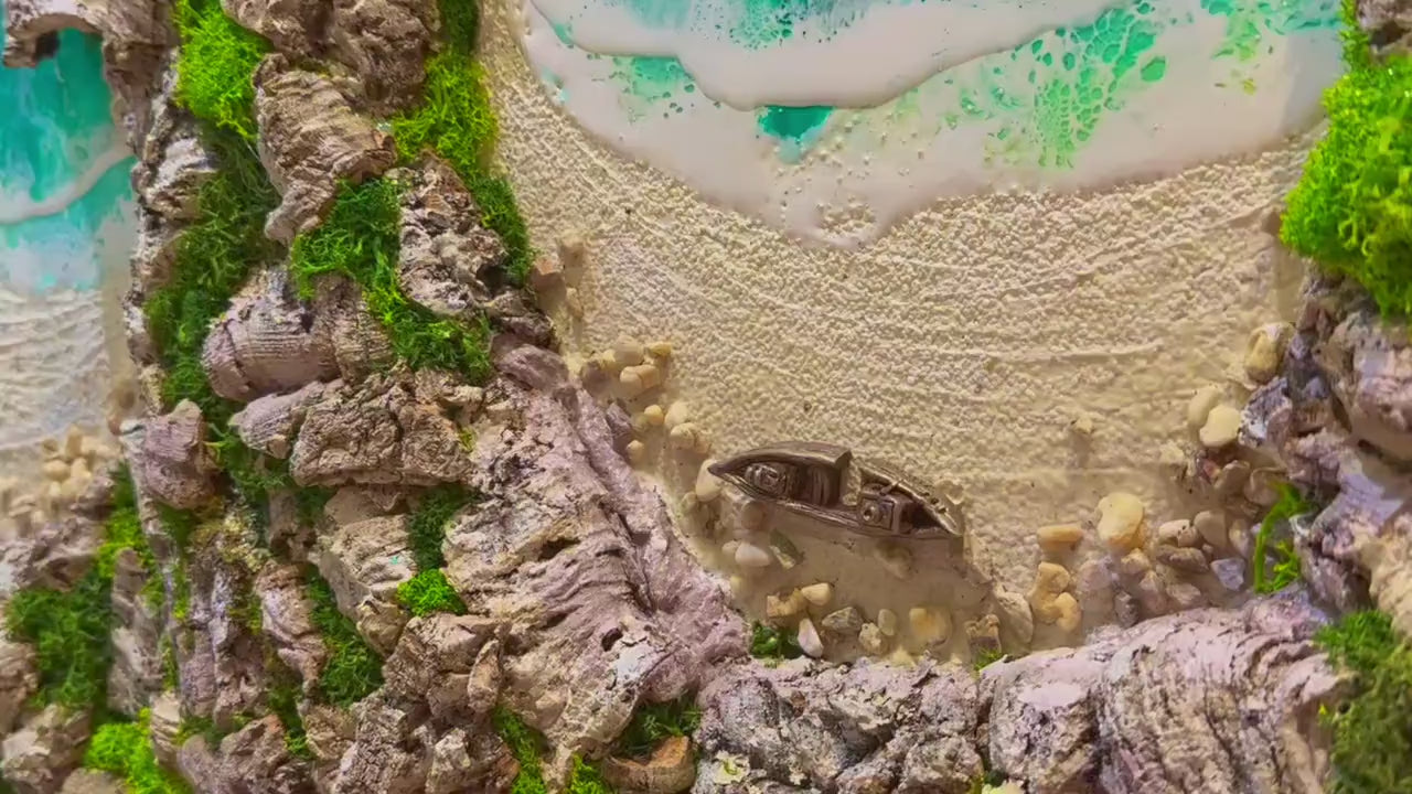 Custom Ocean Wave Art | Moss Wall & Resin Seaside Painting for Beach House Decor