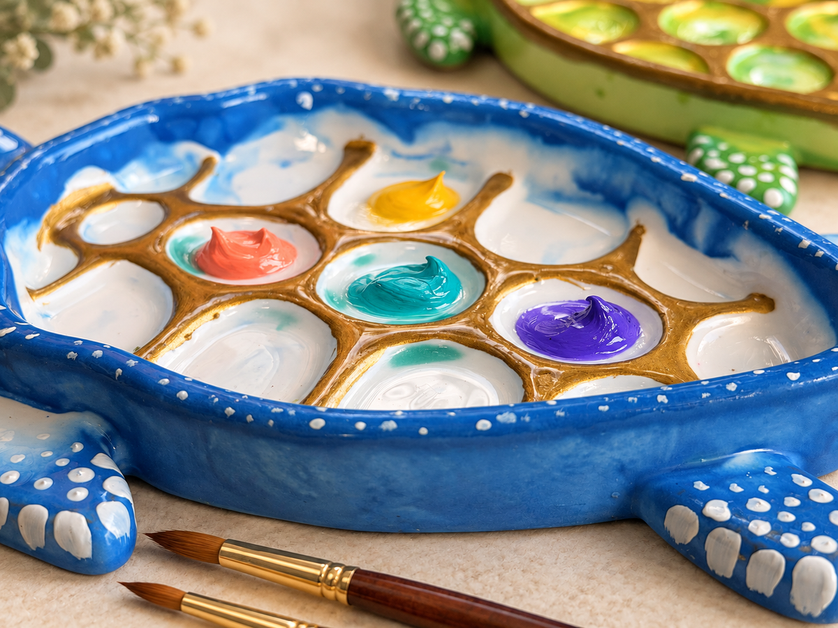 Handmade Jesmonite Turtle Trinket Dish & Artist Palette mossartbyrishstudio
