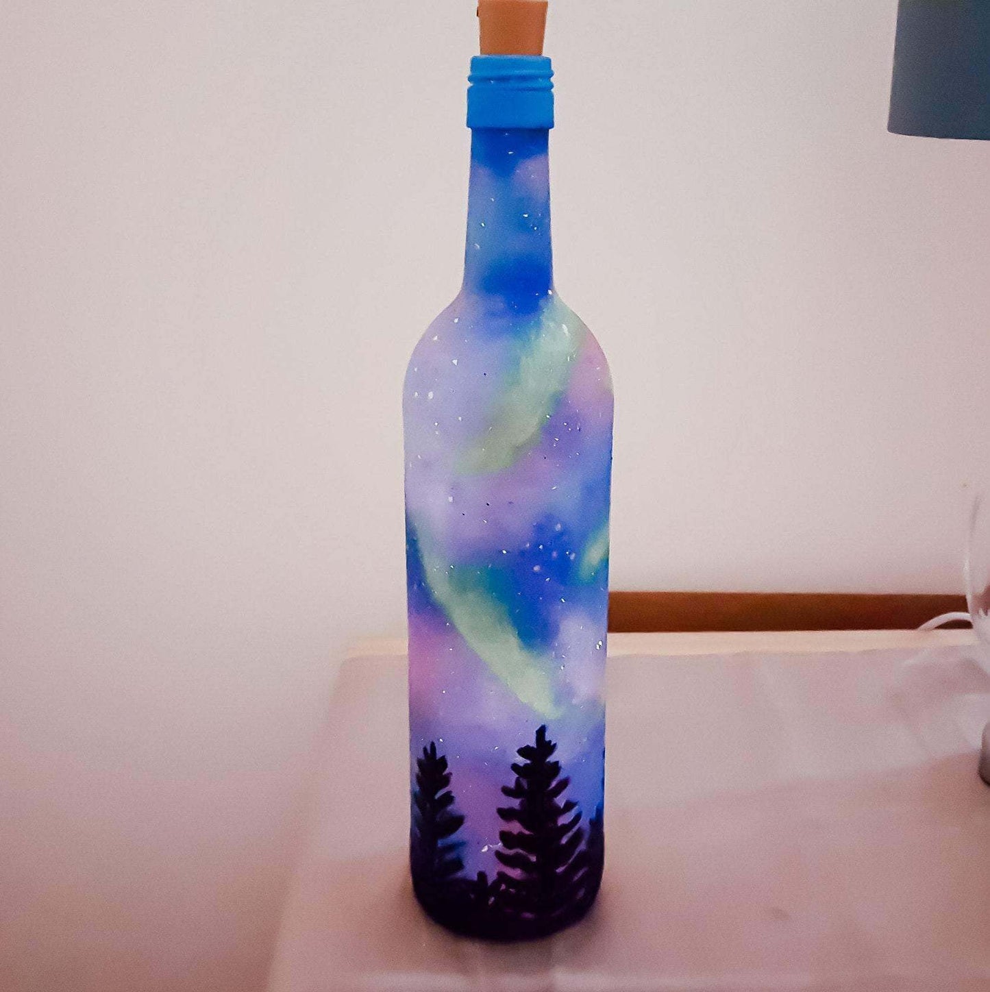 Galaxy painted Light Up Bottle | Northern lights | fairy lights bottle RishStudio