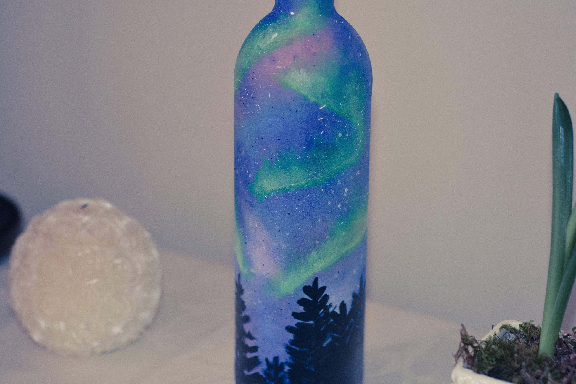 Galaxy painted Light Up Bottle | Northern lights | fairy lights bottle RishStudio