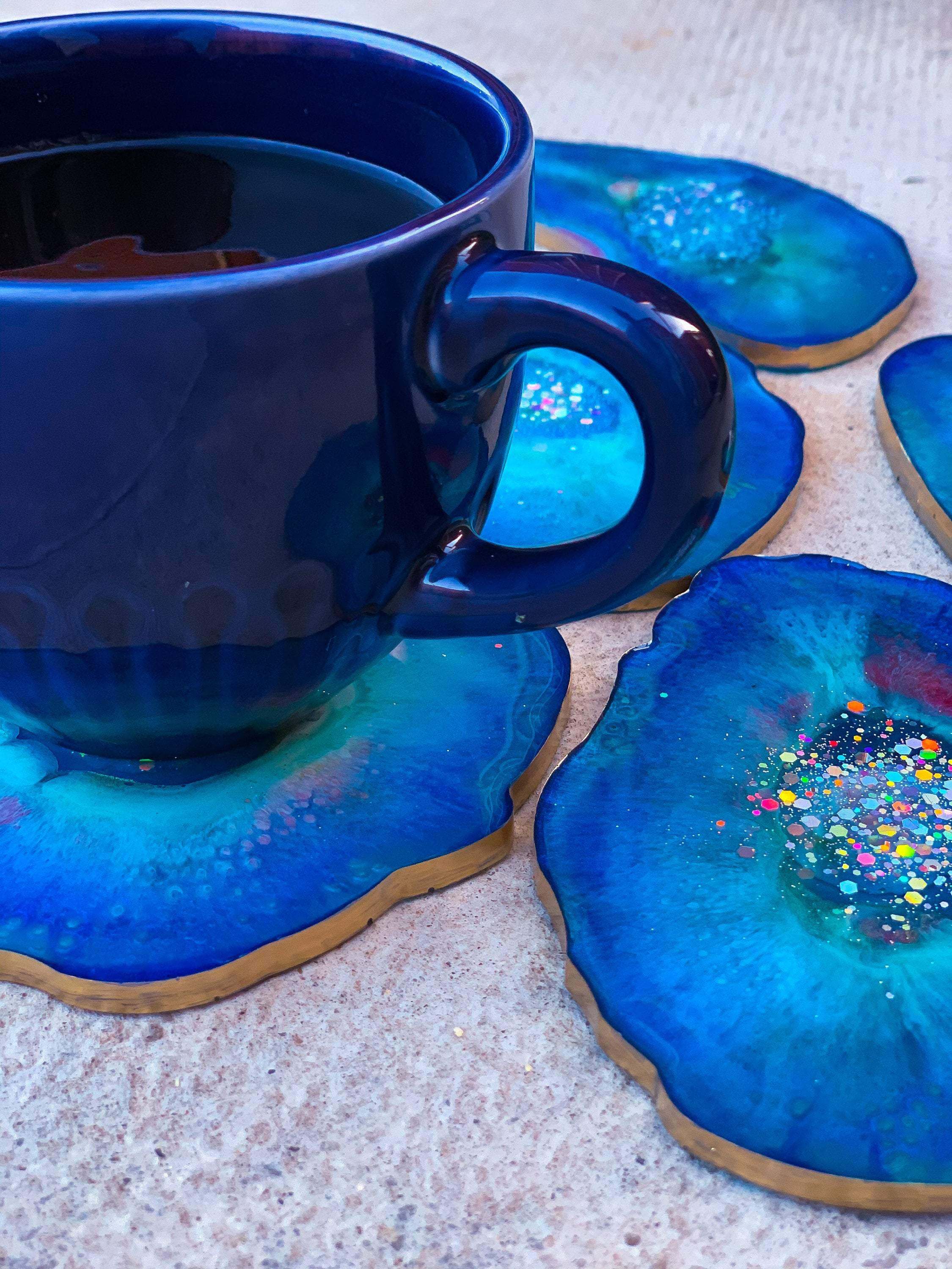 Blue resin agate coasters Set of 5