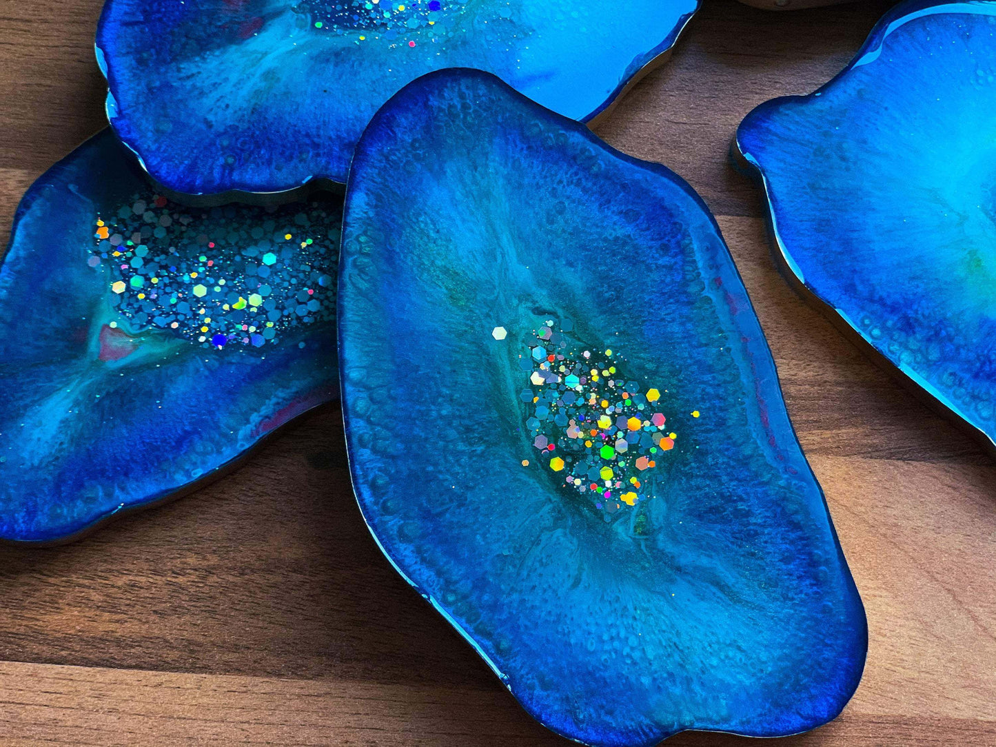 Blue resin agate coasters Set of 5 | Agate Coaster mossartbyrishstudio