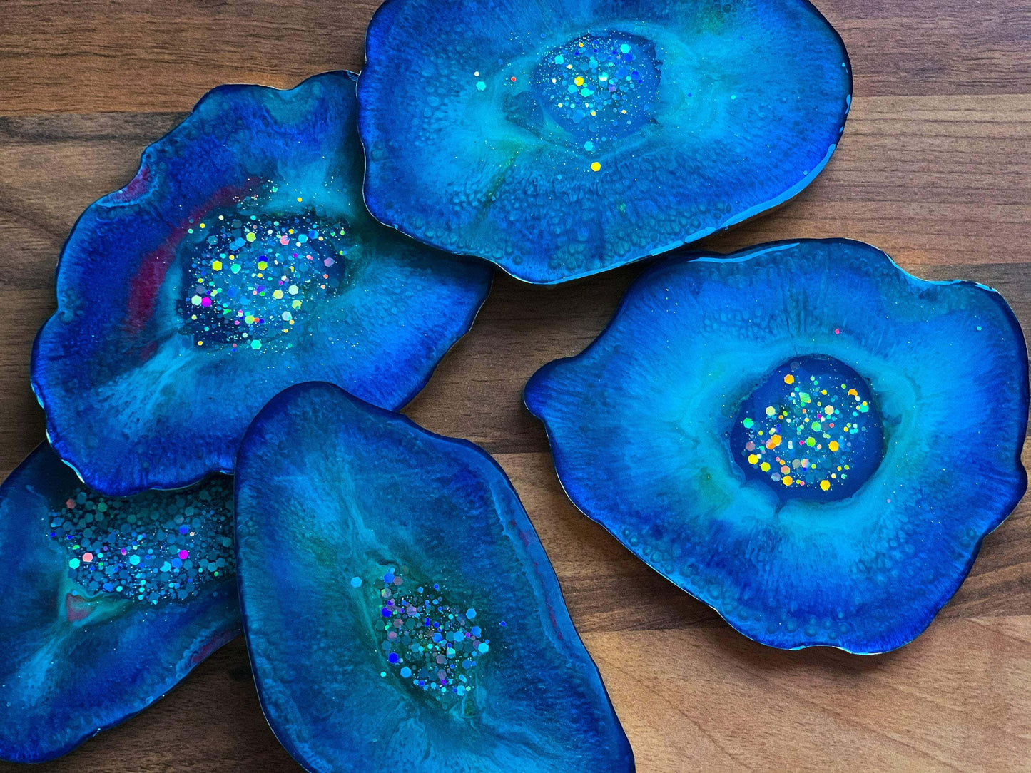 Blue resin agate coasters Set of 5 | Agate Coaster mossartbyrishstudio