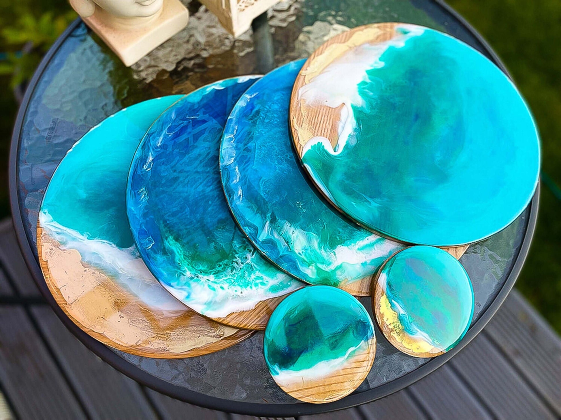 Fancy Blue Resin & Wood Coasters, Handmade, Epoxidharz Untersetzer, Coaster