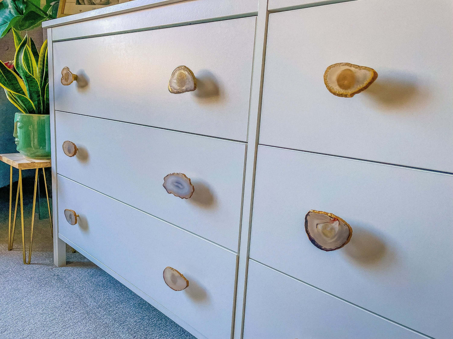 Brass Cabinet Closet Drawer Knobs Set of 6, Natural Agate Slice Cabinet Drawer Knobs mossartbyrishstudio