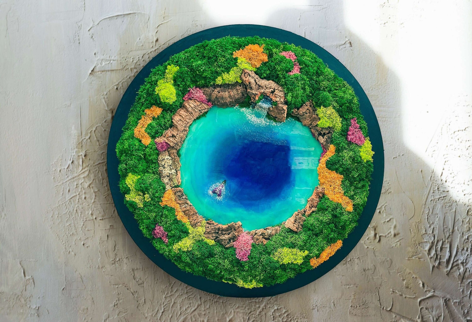 Circular Ocean Wall Art and resin seascape | Round Moss wall | Mermaid Wall Art mossartbyrishstudio