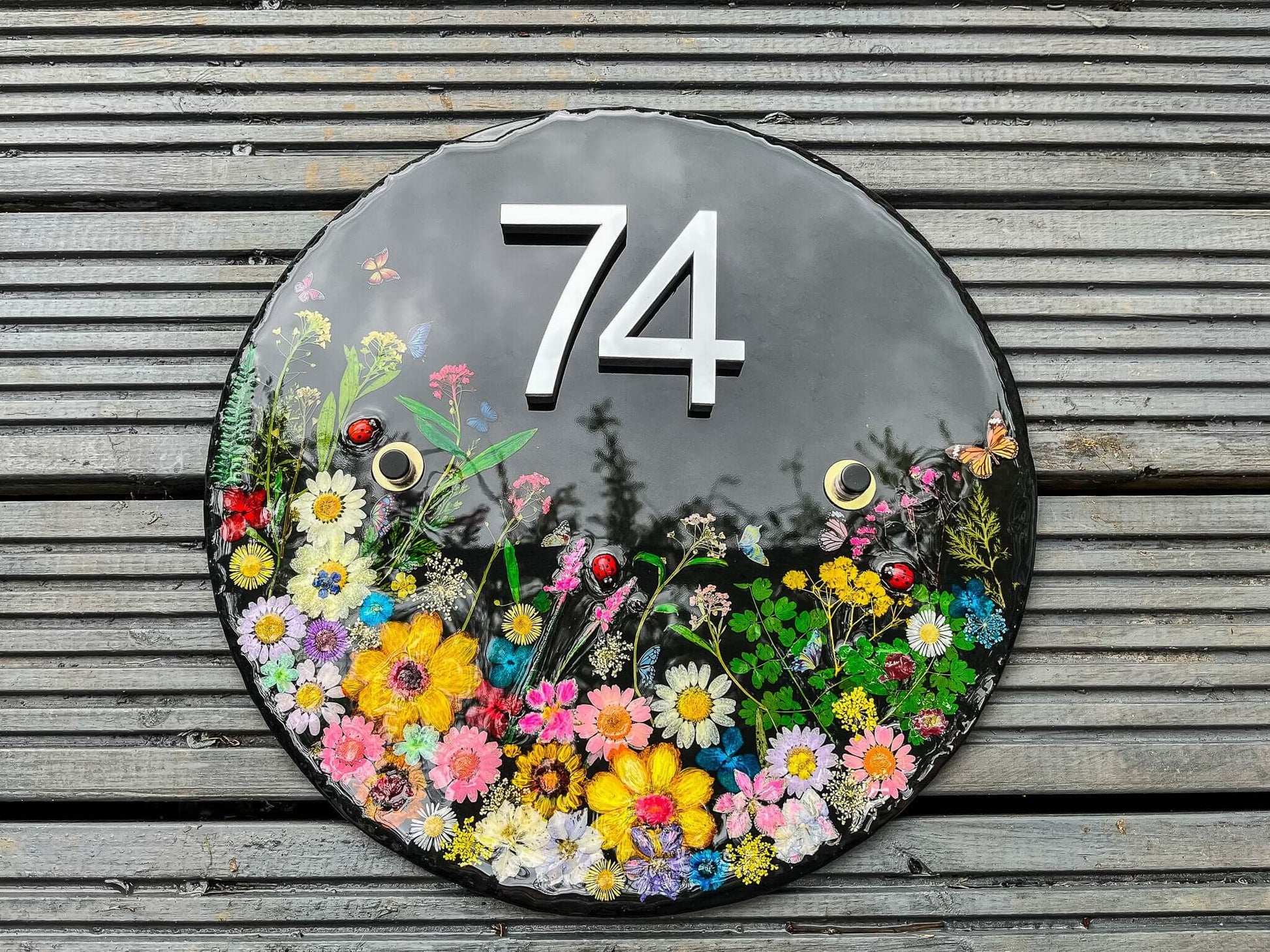 House signs Door Number, Personalised Number Plate, House Number Plaque, Address Plaque, Address Sign, dried flower art, Pressed Flowers Art