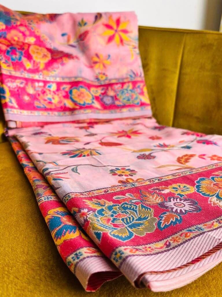 Exquisite Elegance: A fusion of Pashmina weaving and cotton blend in Timeless saree Splendor,Beautiful Gift .. mossartbyrishstudio