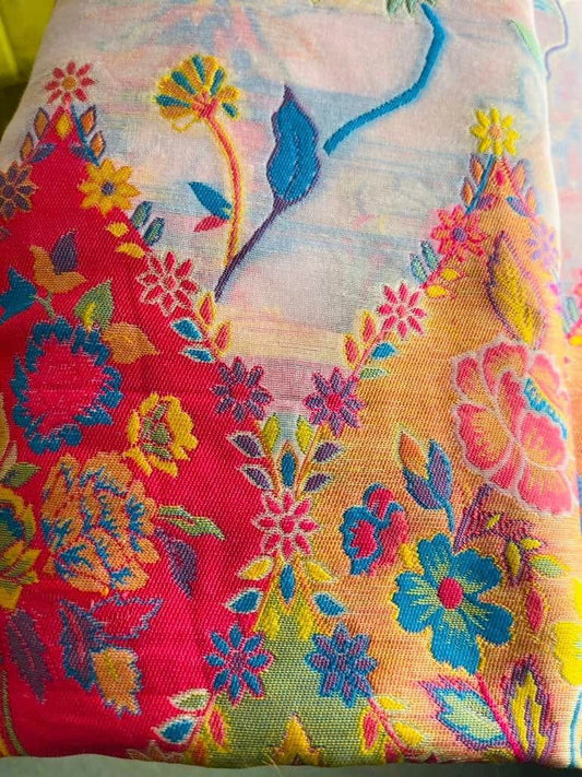 Exquisite Elegance: A fusion of Pashmina weaving and cotton blend in Timeless saree Splendor,Beautiful Gift .. mossartbyrishstudio