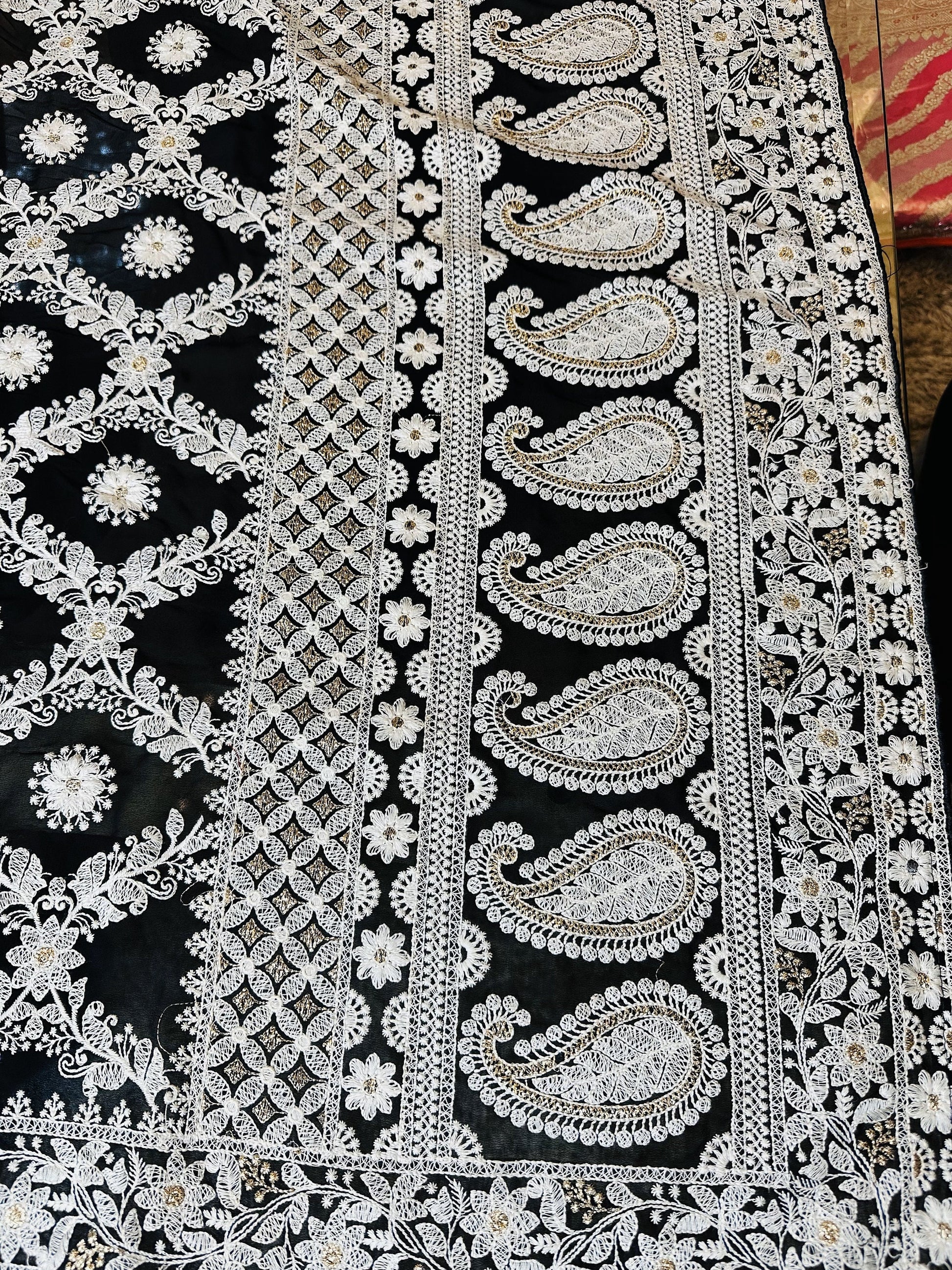 Black Georgette Saree with Exquisite Embroidery | Varna mossartbyrishstudio