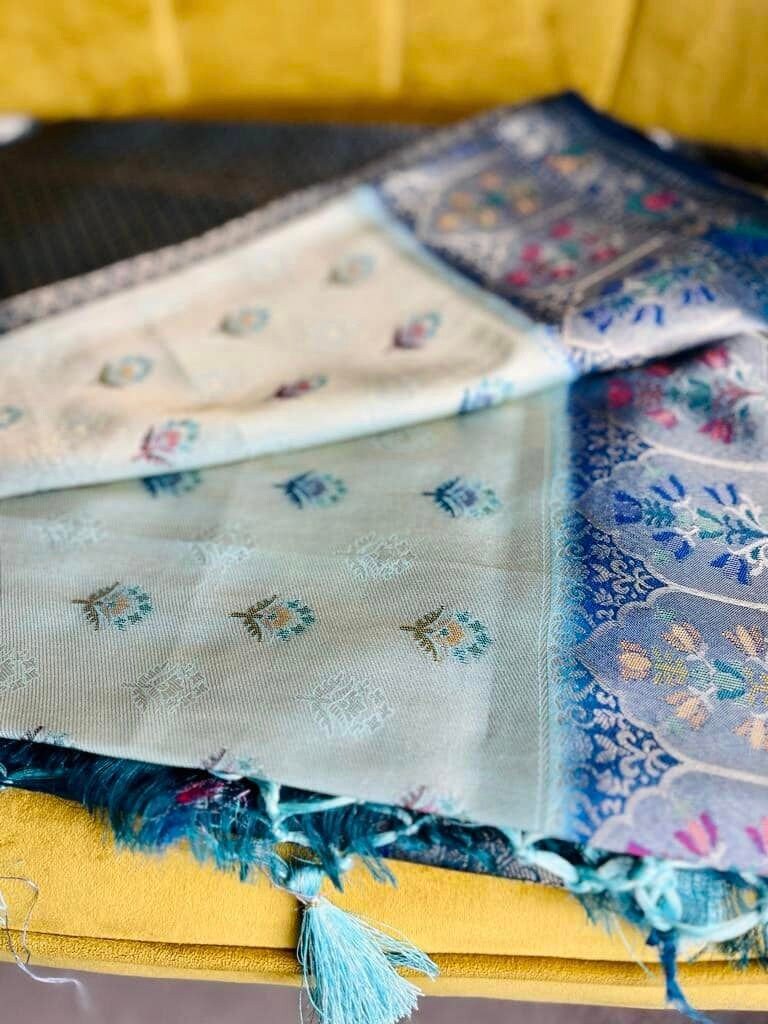 Zari Serenity:Graceful Splendor in Every Thread of Pure Zari Silk Sarees with beautiful thread work,Perfect for Gift. mossartbyrishstudio