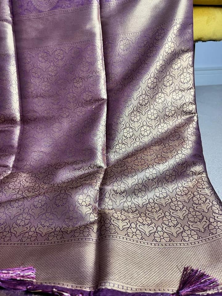 Green/Purple/Teal Pure soft Kanjivaram Saree with Zari work | Varna mossartbyrishstudio