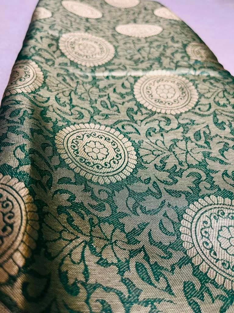 Green/Purple/Teal Pure soft Kanjivaram Saree with Zari work | Varna mossartbyrishstudio