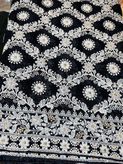 Black Georgette Saree with Exquisite Embroidery | Varna mossartbyrishstudio