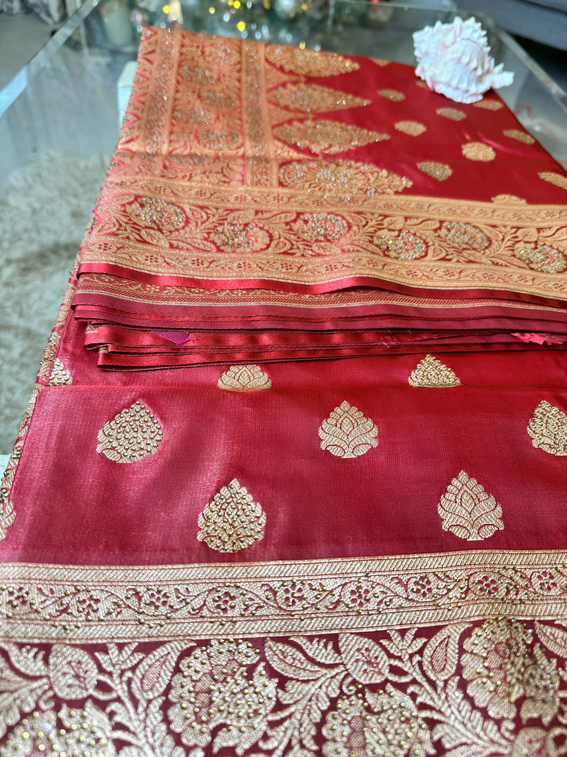 Luxurious Red Benarasi Silk Saree | Verna colour of power mossartbyrishstudio