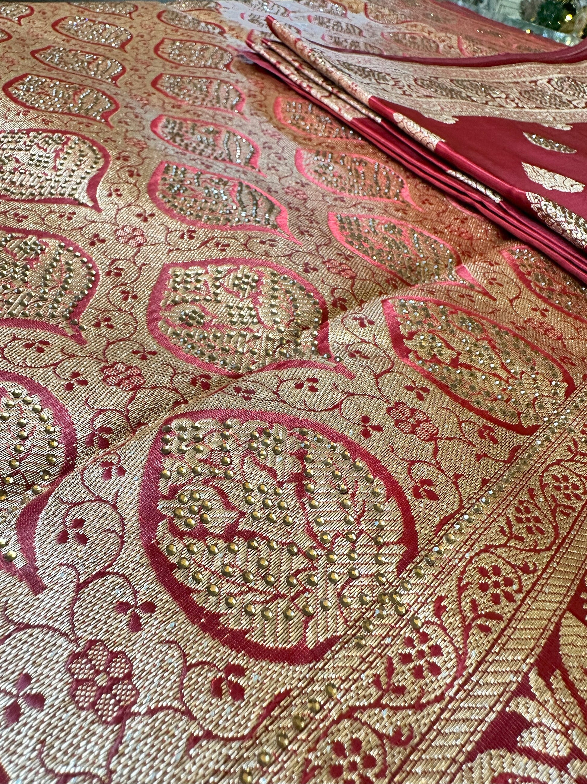 Luxurious Red Benarasi Silk Saree | Verna colour of power mossartbyrishstudio