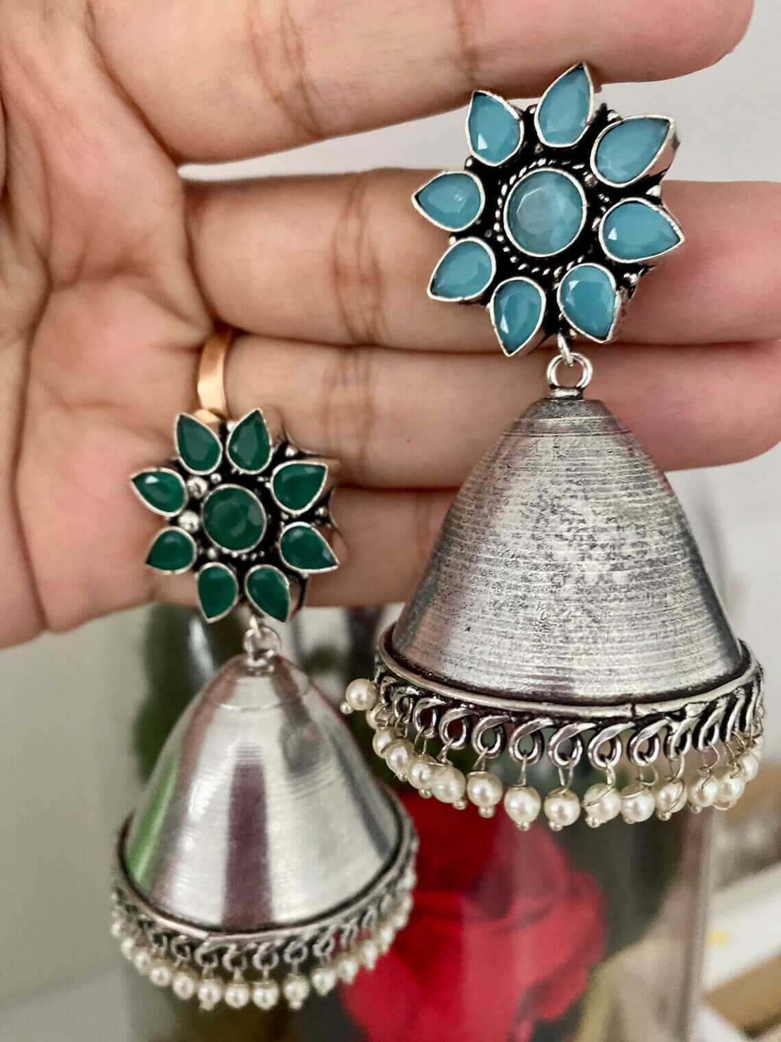 Ethnic silver deals jhumkas