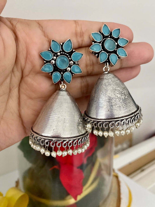 Ethnic style Oxidised big jhumka with pearl dropping MouArtBoutique